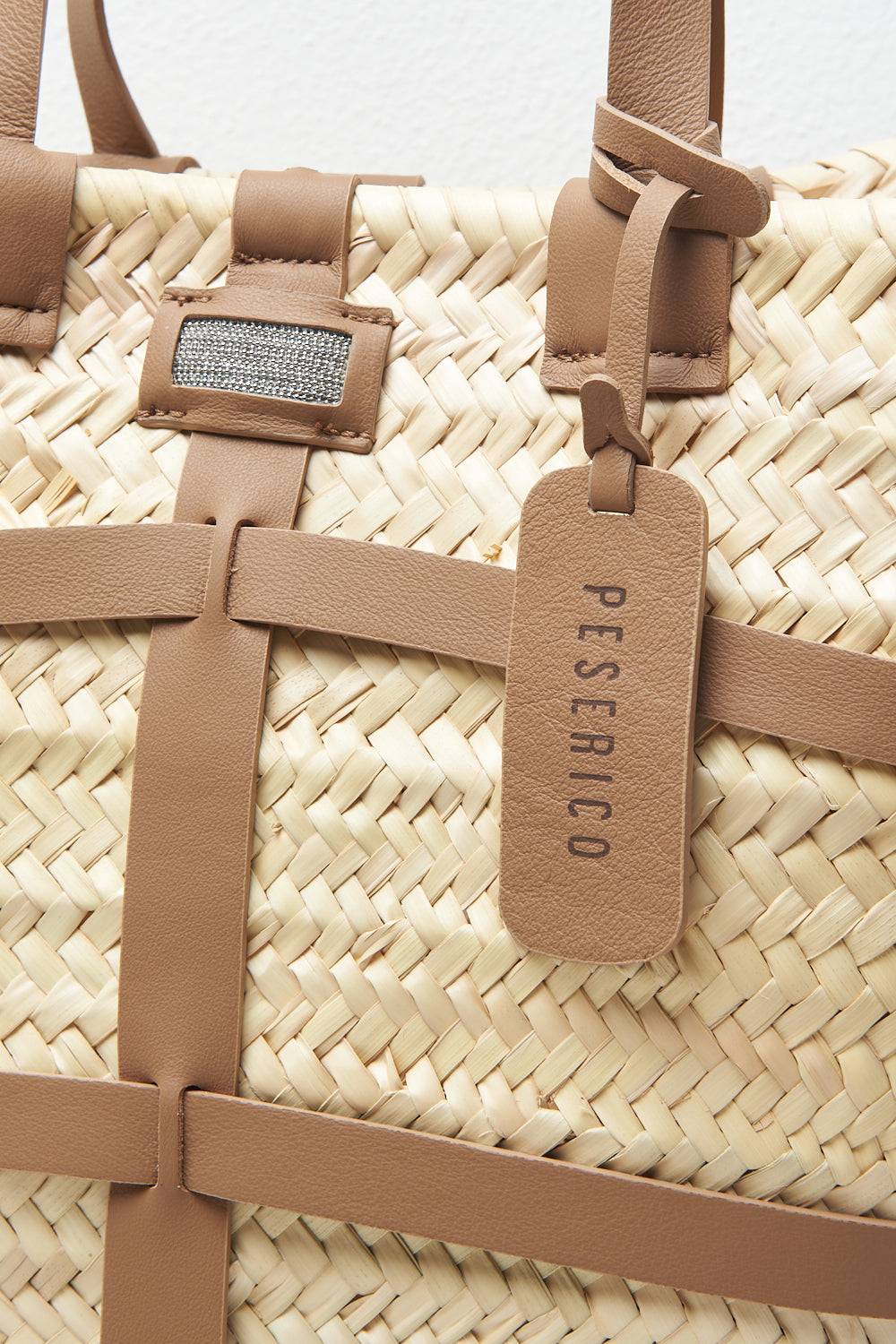 Peserico Borsa In Paglia Intrecciata A Mano