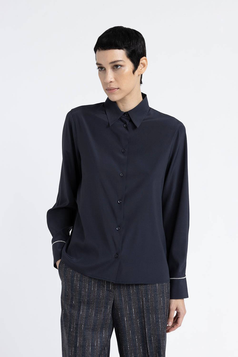 Peserico Camicia In Crepe De Chine Di Seta Stretch