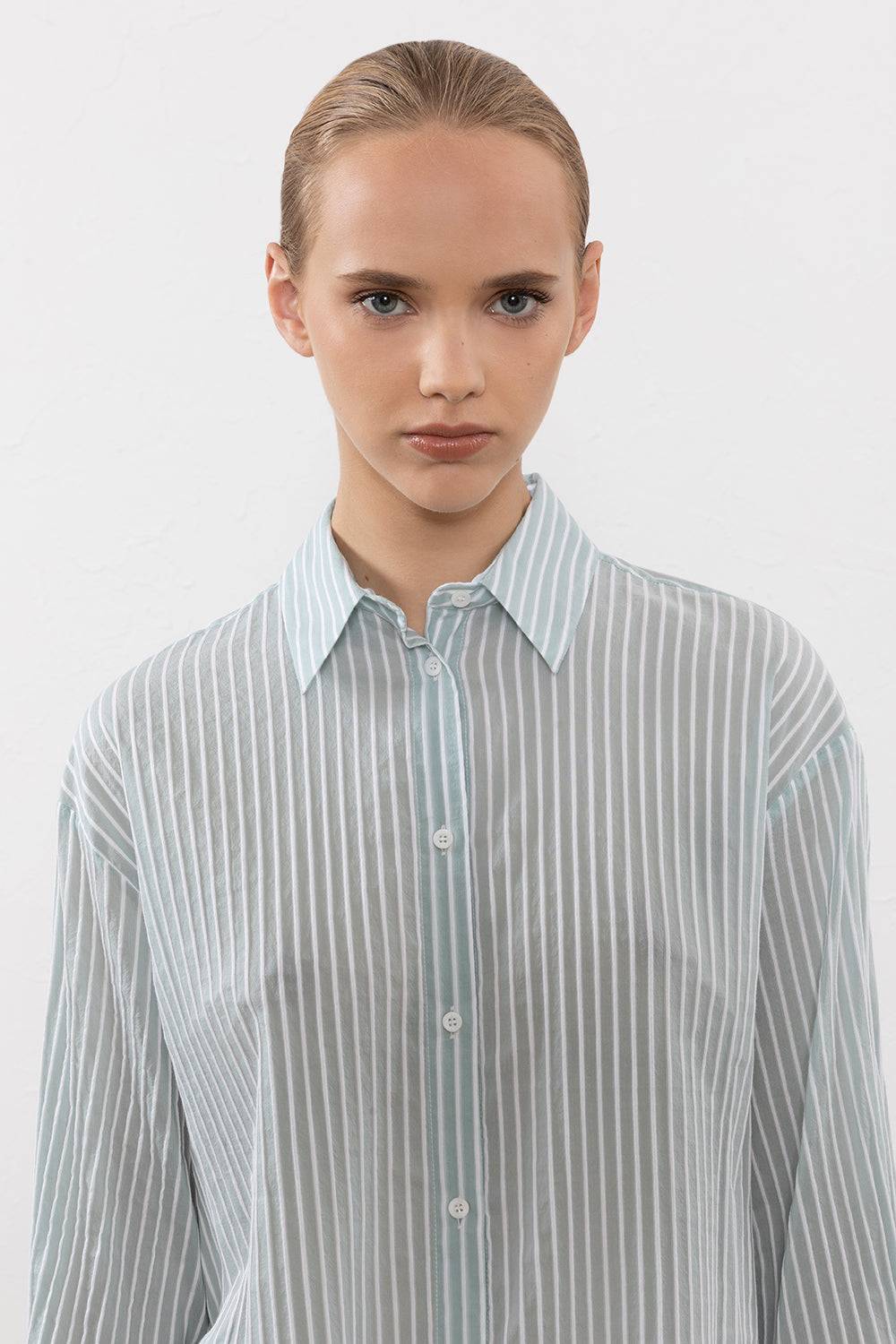 Peserico Camicia In Leggera Tela Rigata Di Cotone