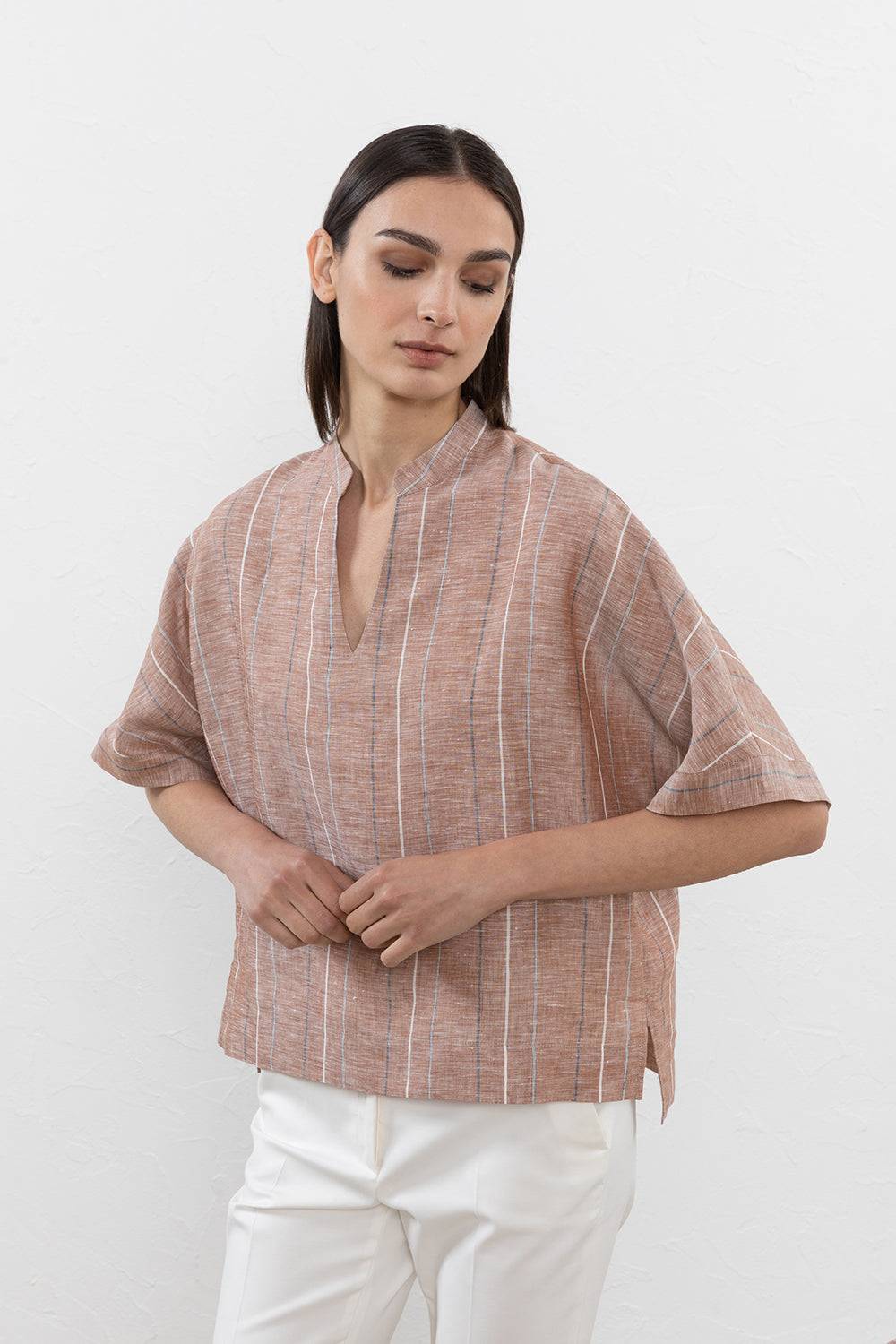 Peserico Camicia in puro lino multiriga