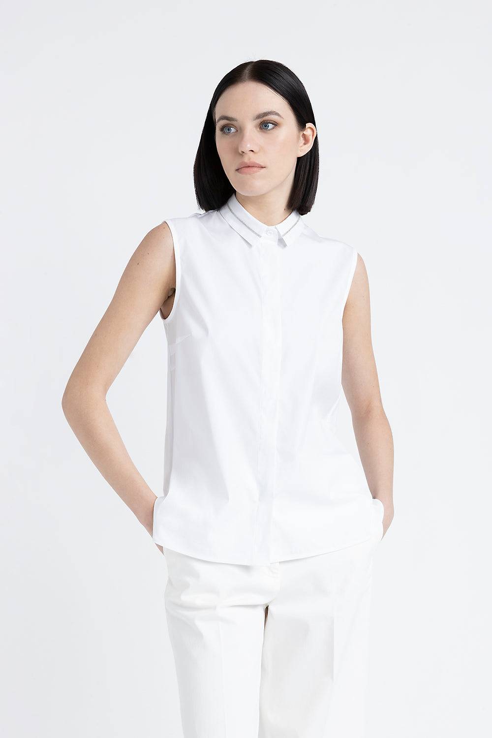 Peserico Camicia senza maniche in popeline