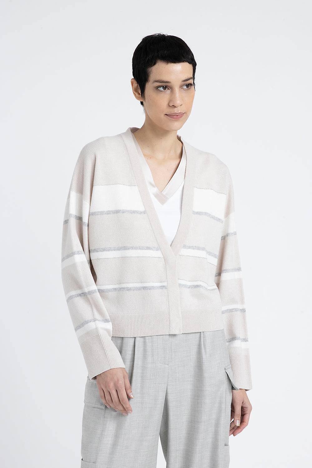 Peserico Cardigan A Righe In Lana Seta E Cashmere