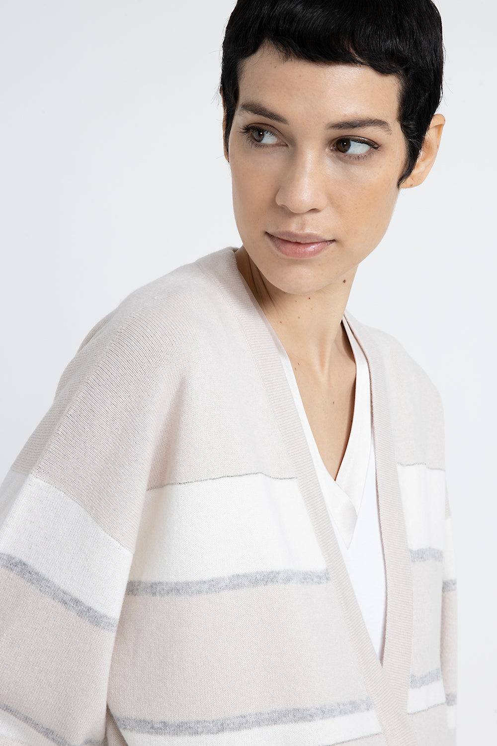 Peserico Cardigan a righe in lana seta e cashmere