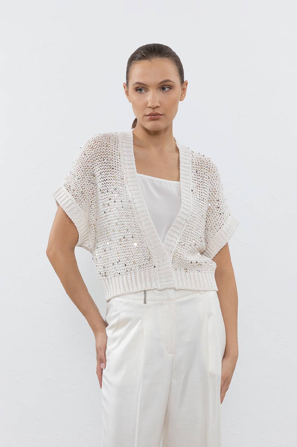 Peserico Cardigan In Cotone E Maxi Paillettes