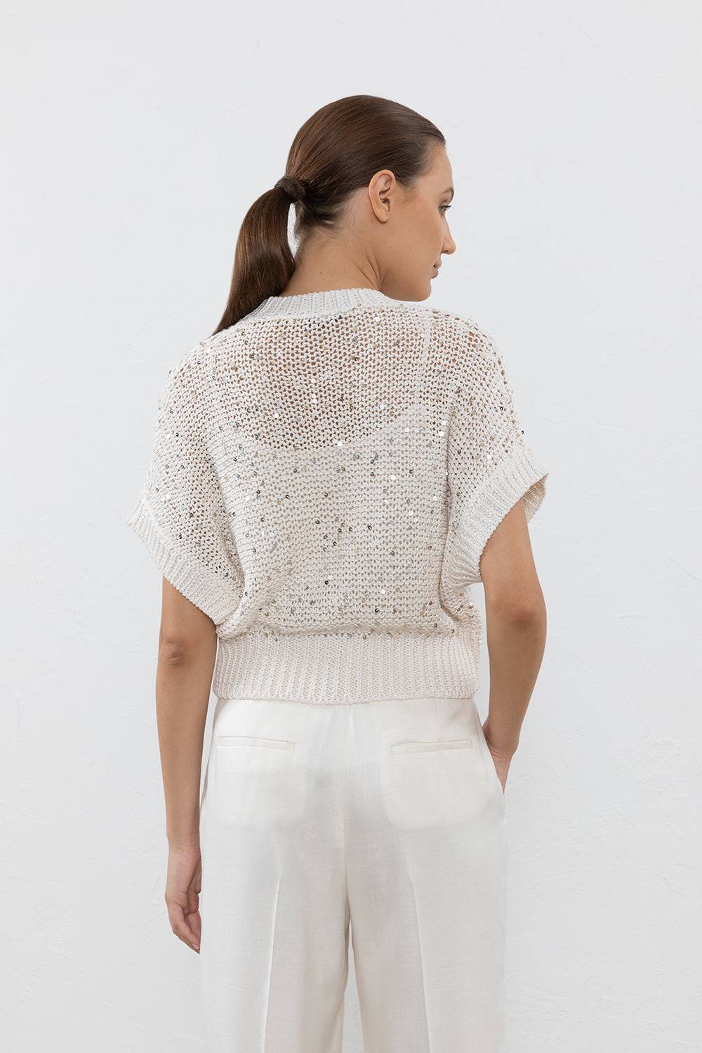 Peserico Cardigan In Cotone E Maxi Paillettes