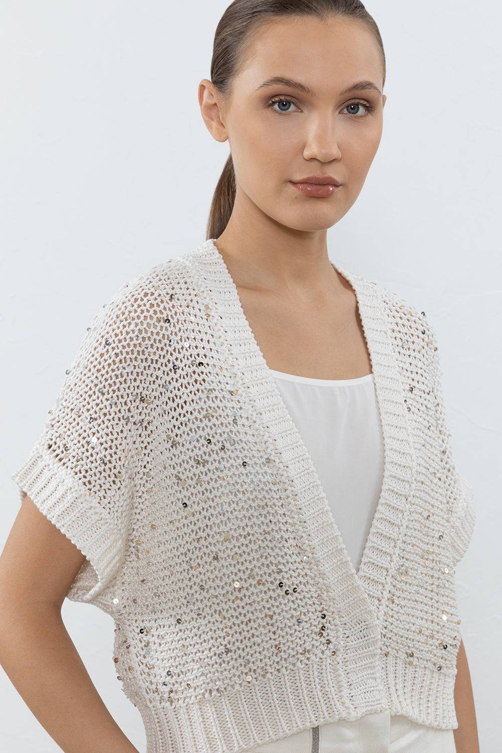 Peserico Cardigan in cotone e maxi paillettes