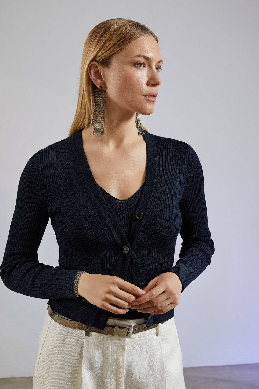 Peserico Cardigan In Filato Di Seta E Cotone