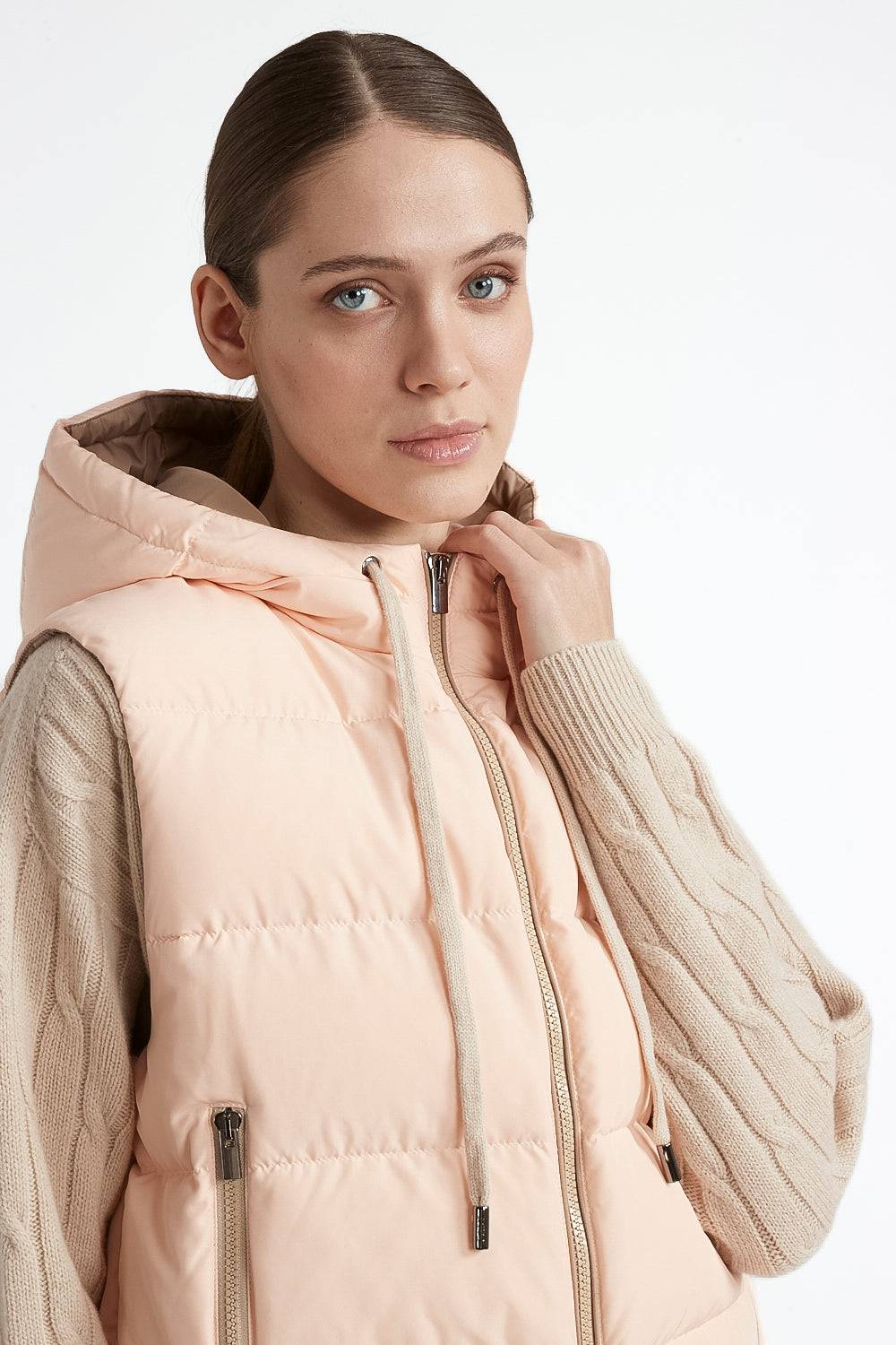 Peserico Gilet Corto Con Cappuccio In Piuma D'oca