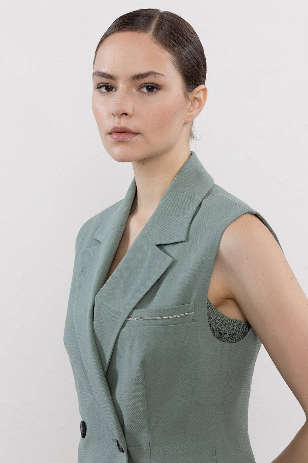 Peserico Gilet Doppiopetto In Cotone E Lino