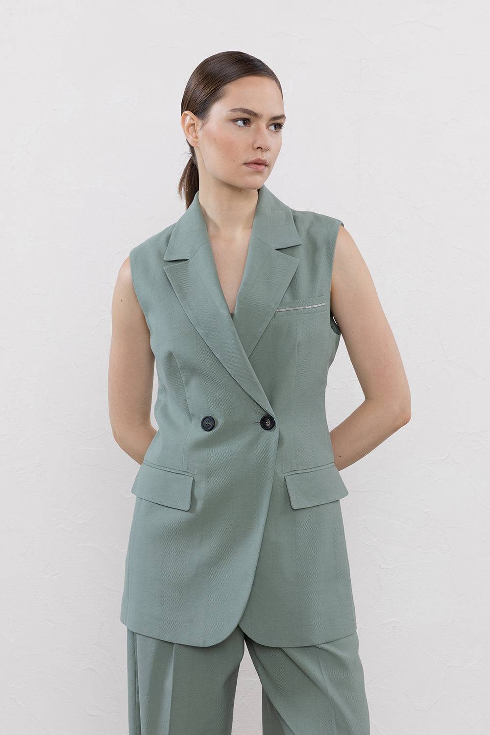 Peserico Gilet doppiopetto in cotone e lino