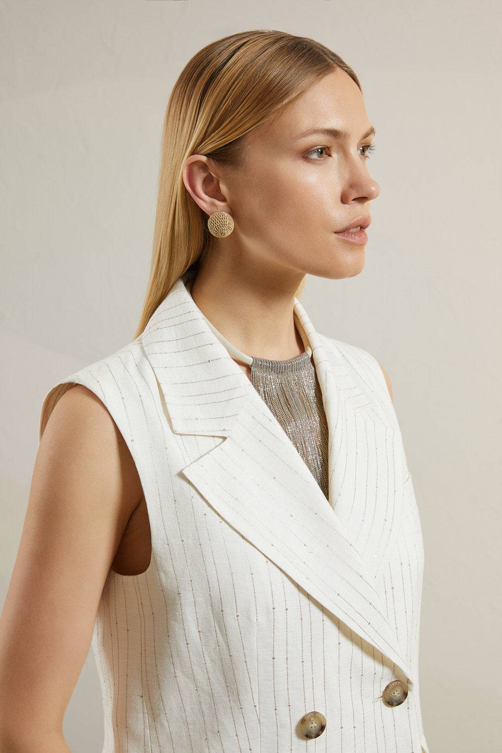 Peserico Gilet Doppiopetto In Lino E Paillettes