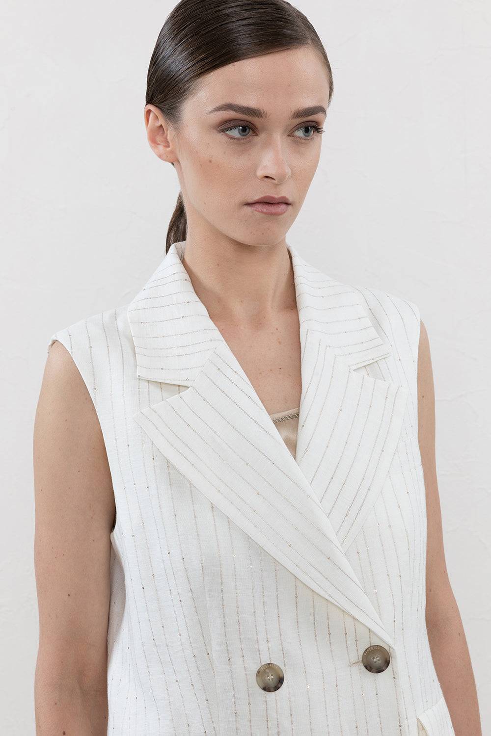 Peserico Gilet Doppiopetto In Lino E Paillettes