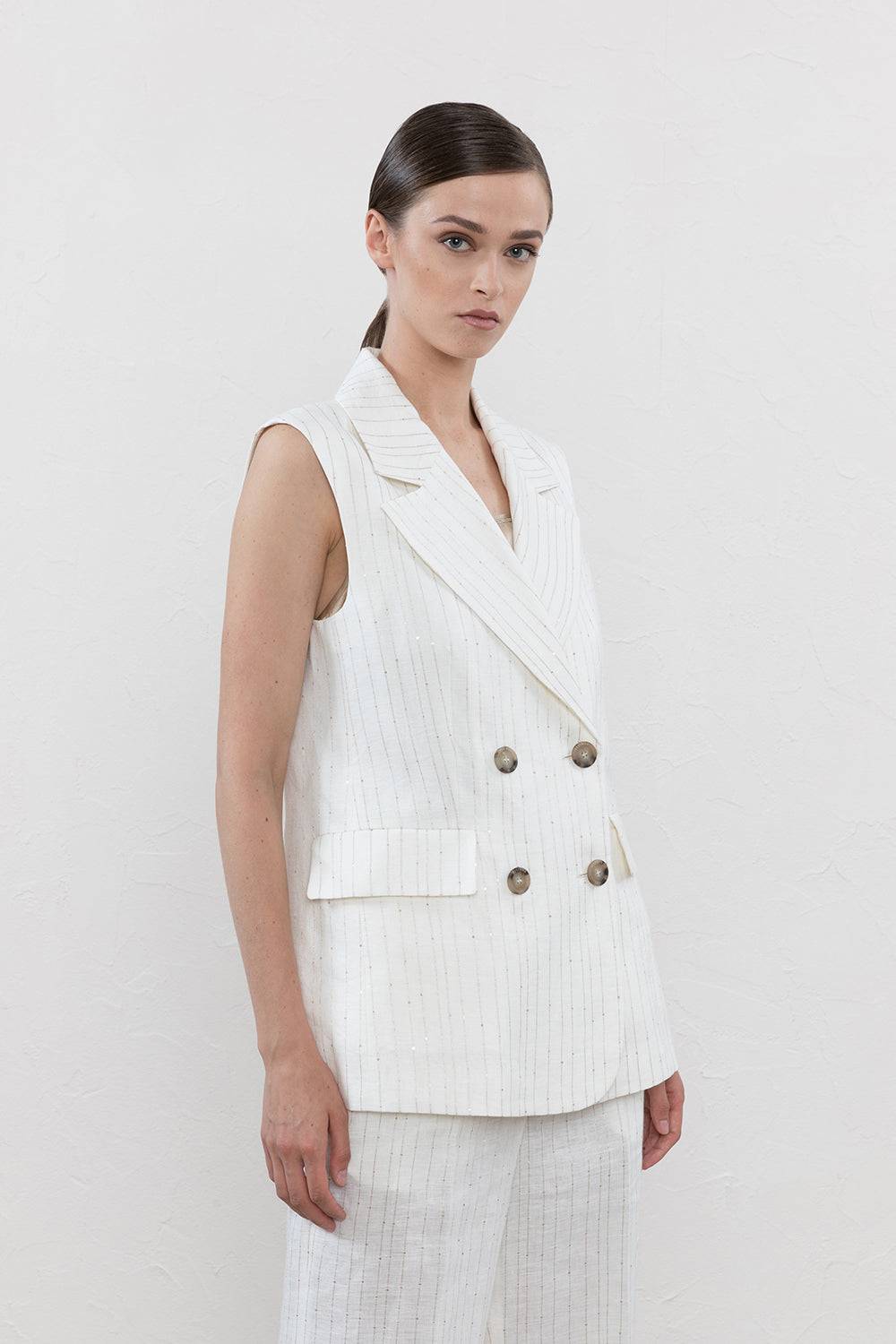 Peserico Gilet doppiopetto in lino e paillettes