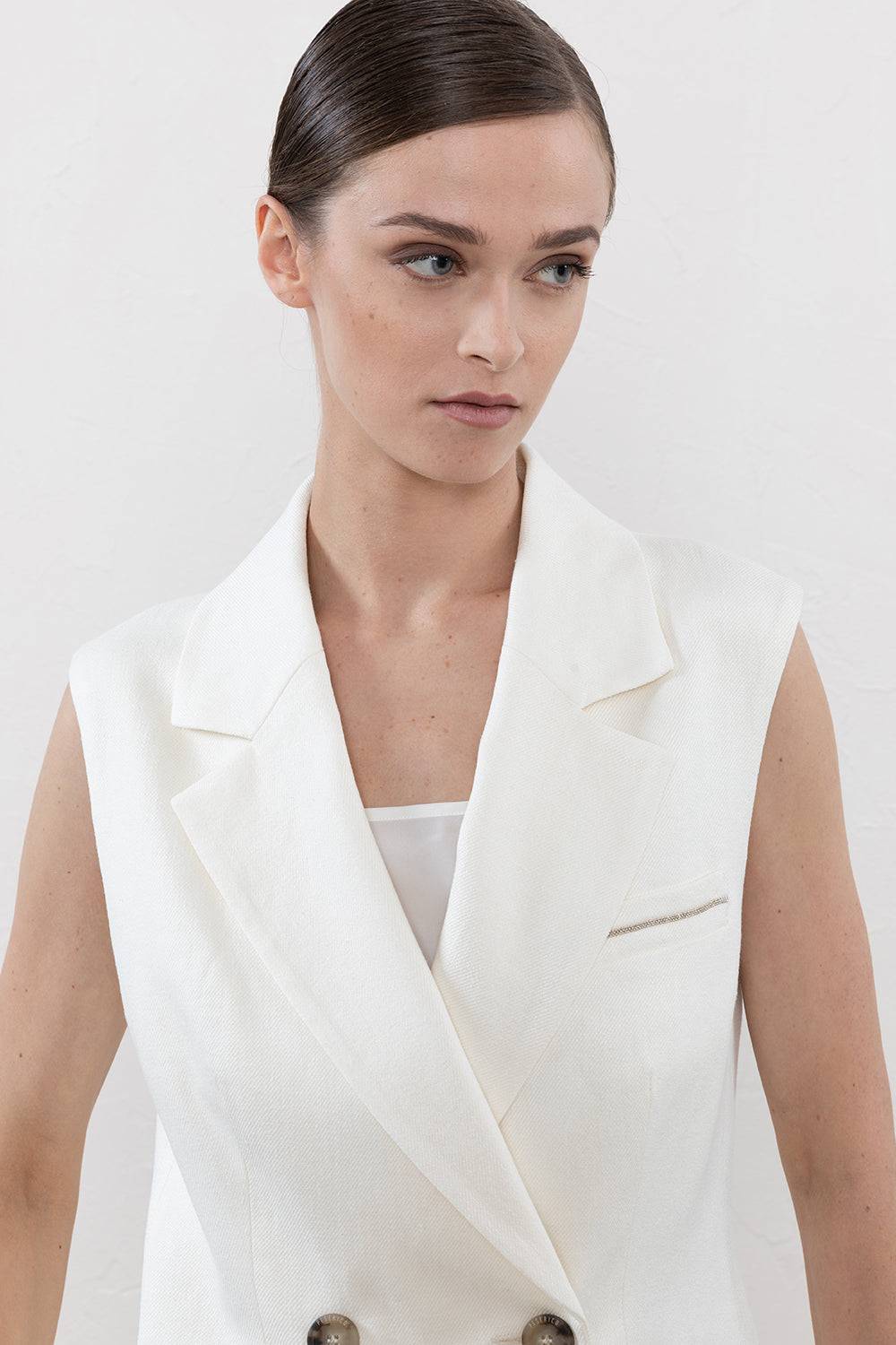 Peserico Gilet Doppiopetto In Lino Misto Viscosa