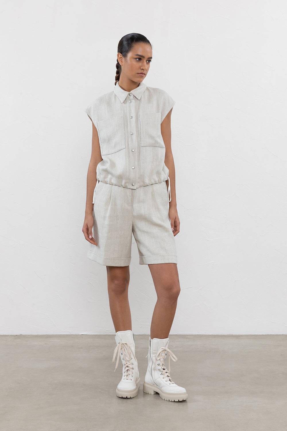 Peserico Gilet In Diagonale Grezza Di Misto Lino