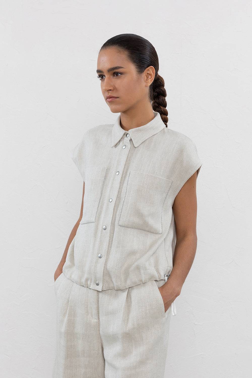 Peserico Gilet in diagonale grezza di misto lino