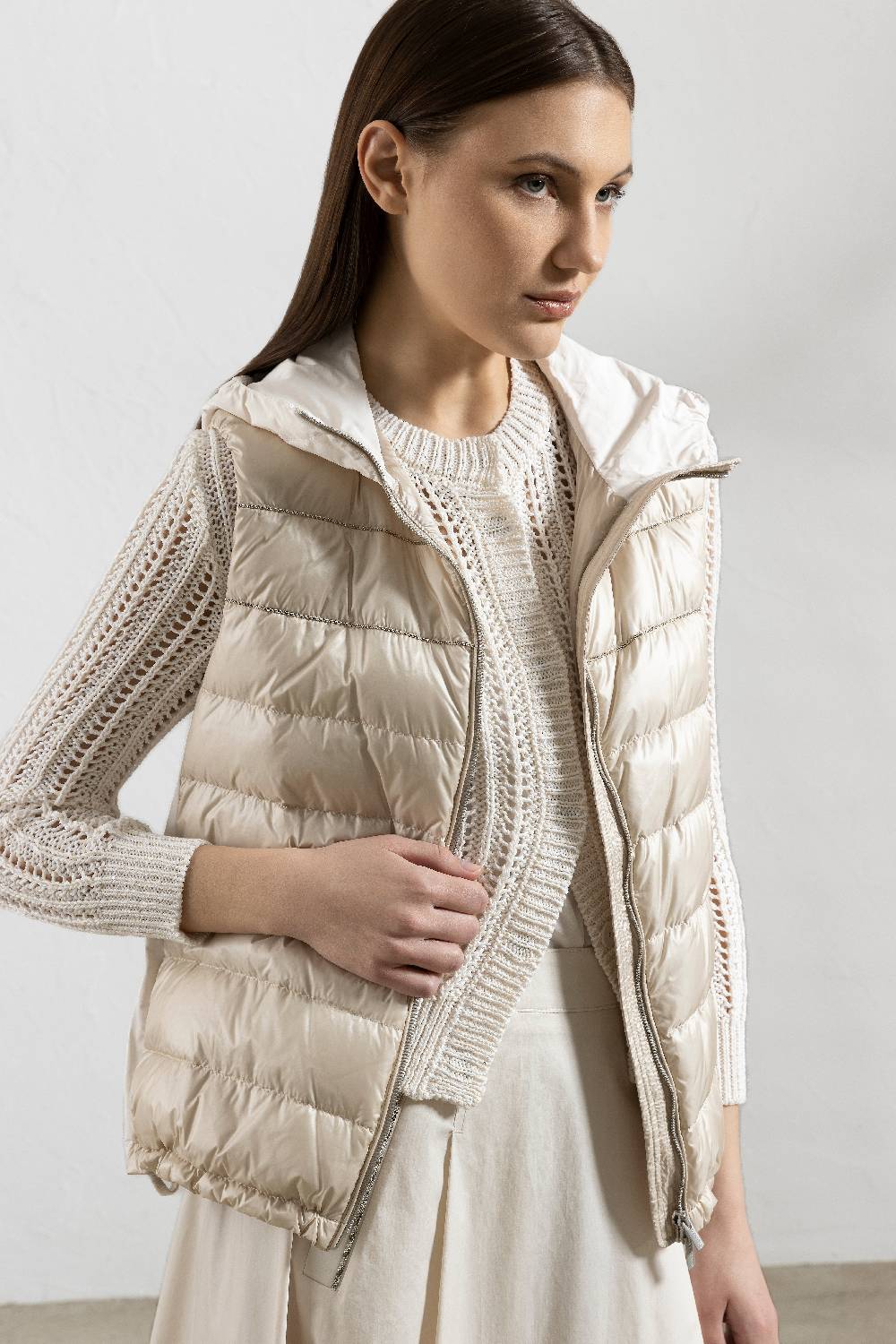 Peserico Gilet in piuma con cappuccio