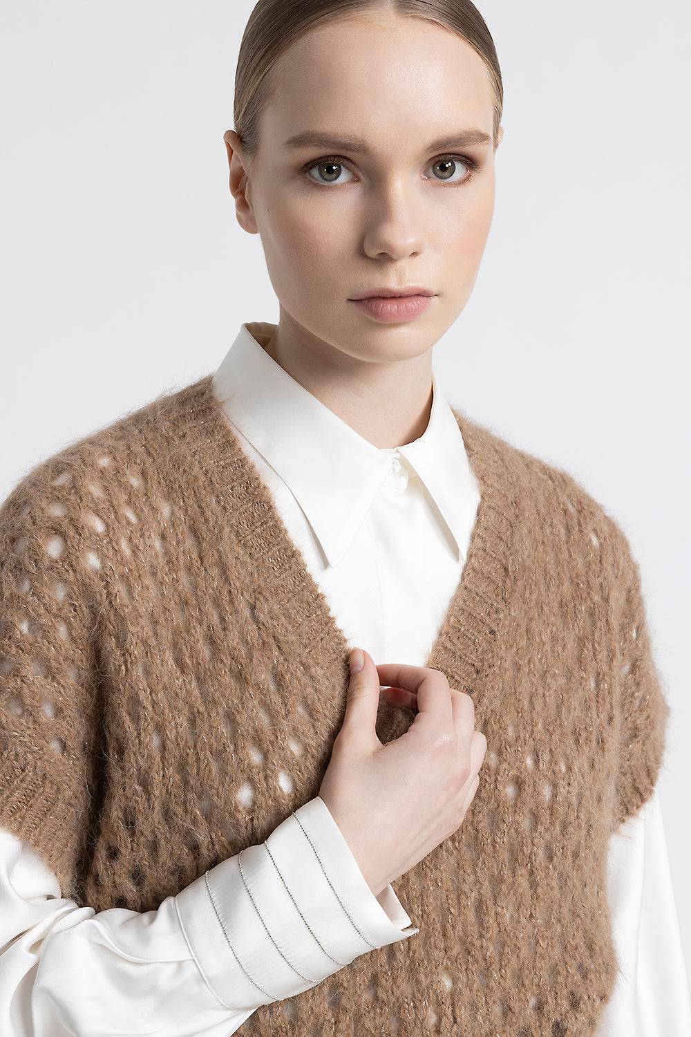 Peserico Gilet Scollo A V In Alpaca, Mohair E Lurex