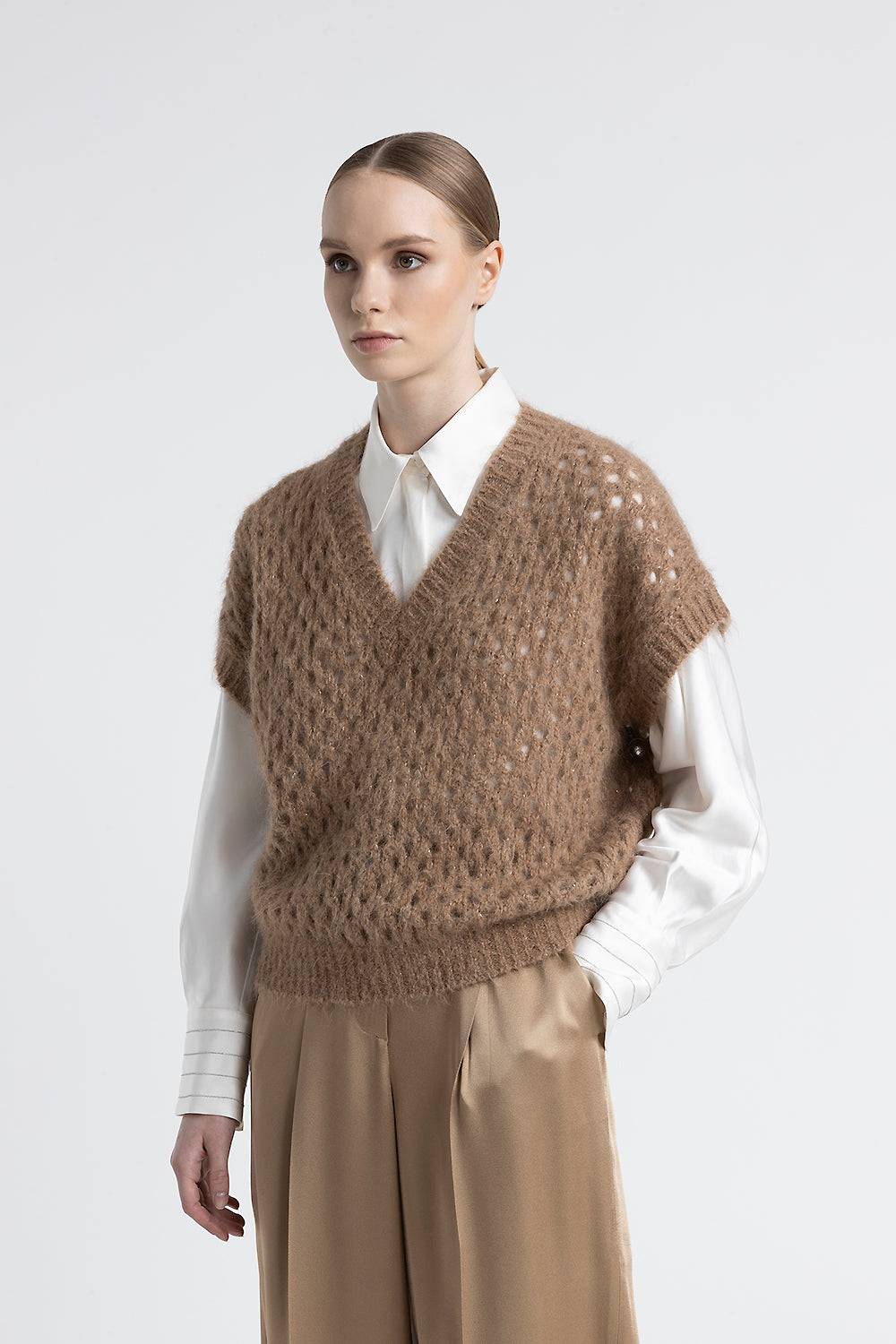 Peserico Gilet scollo a V in alpaca, mohair e lurex