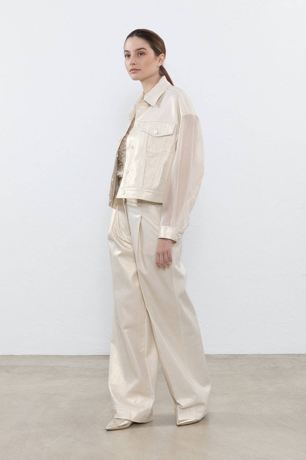 Peserico Giubbino Bimaterico In Drill Di Cotone