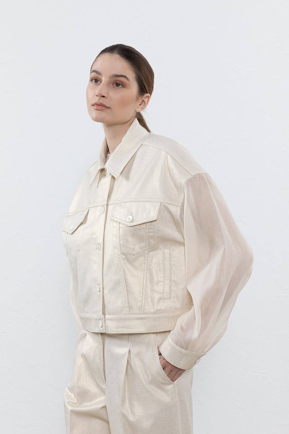 Peserico Giubbino Bimaterico In Drill Di Cotone