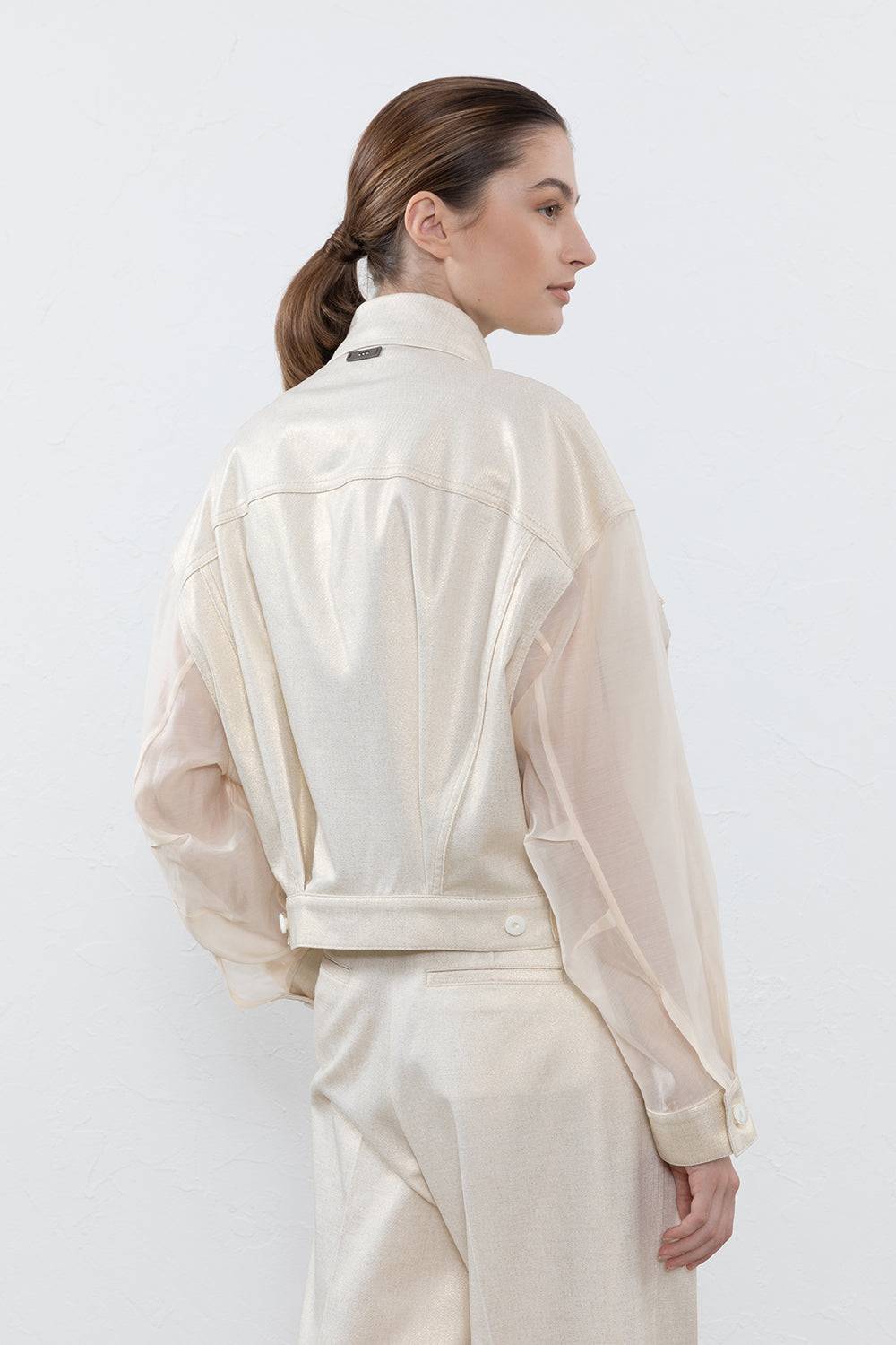 Peserico Giubbino Bimaterico In Drill Di Cotone