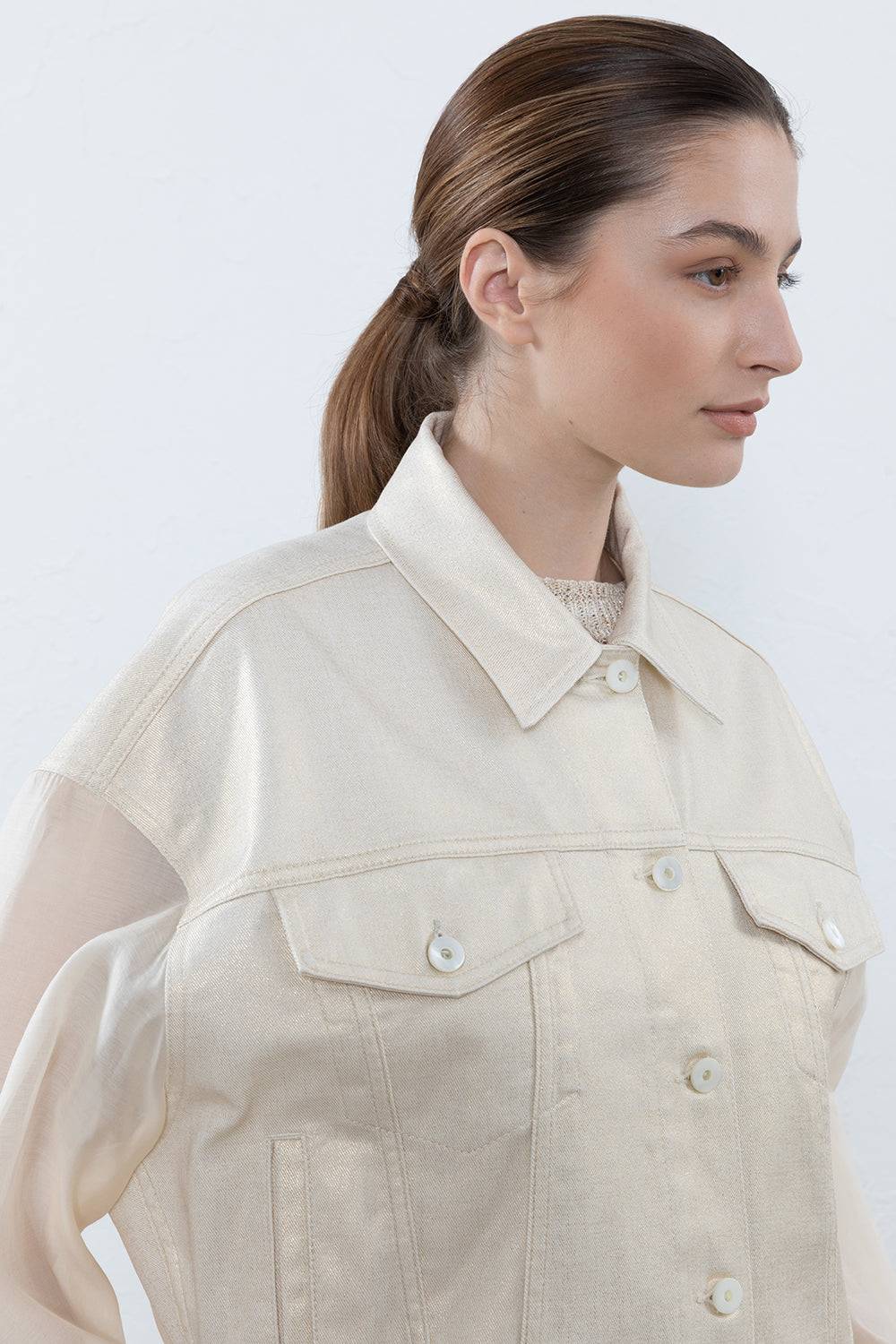 Peserico Giubbino Bimaterico In Drill Di Cotone