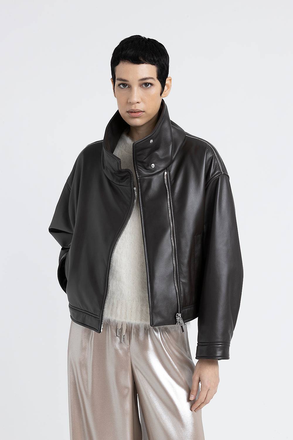 Peserico Giubbino Doppiopetto In Vera Pelle