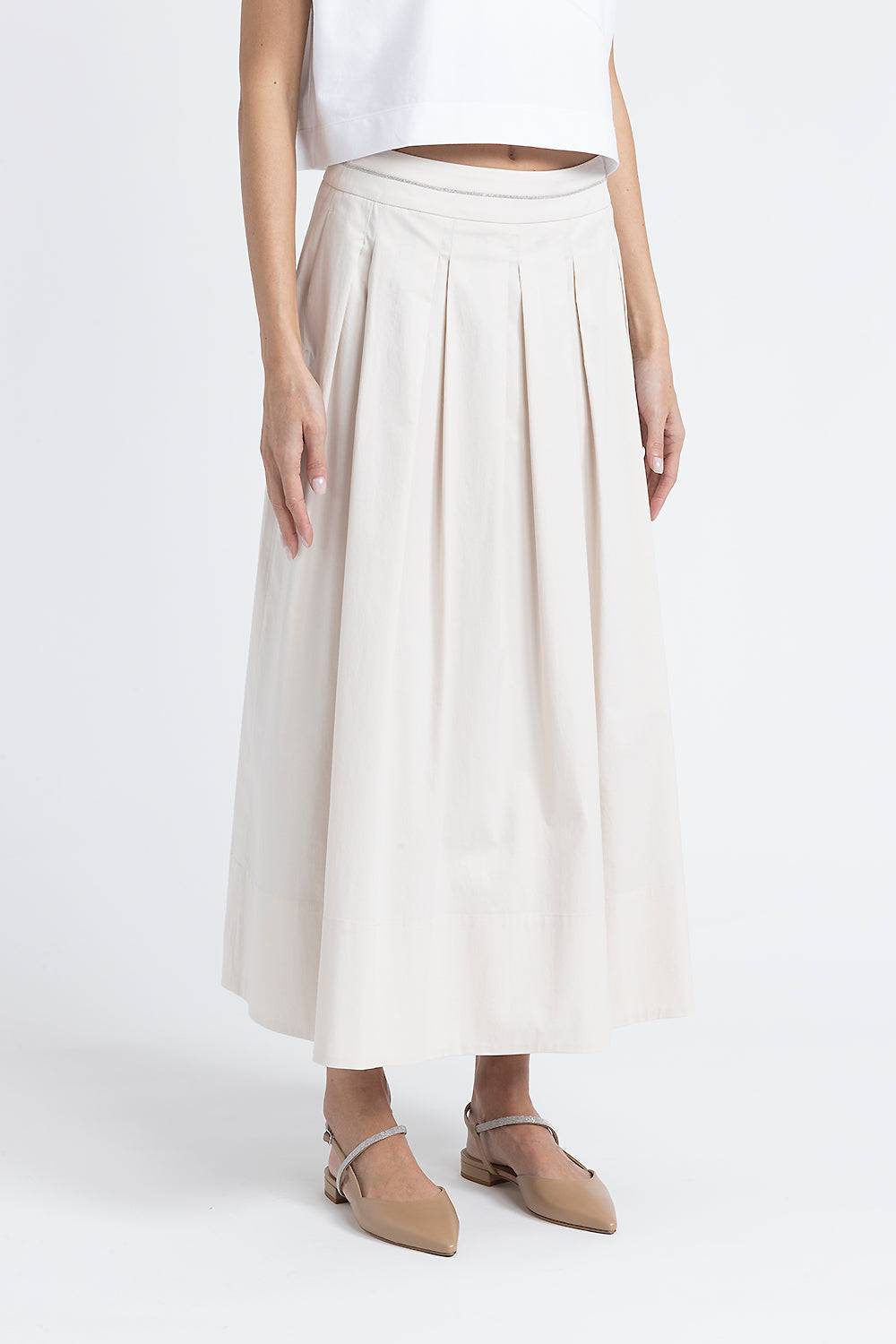 Peserico Gonna lunga a pieghe in cotone mano vela