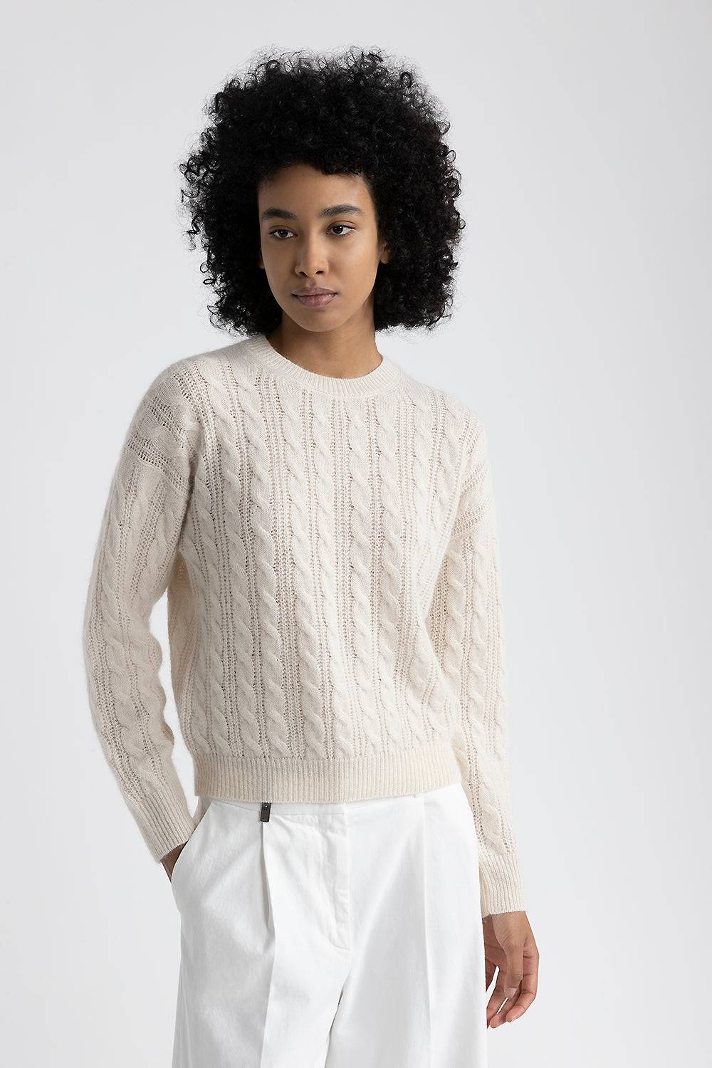 Peserico Maglia girocollo a coste e trecce