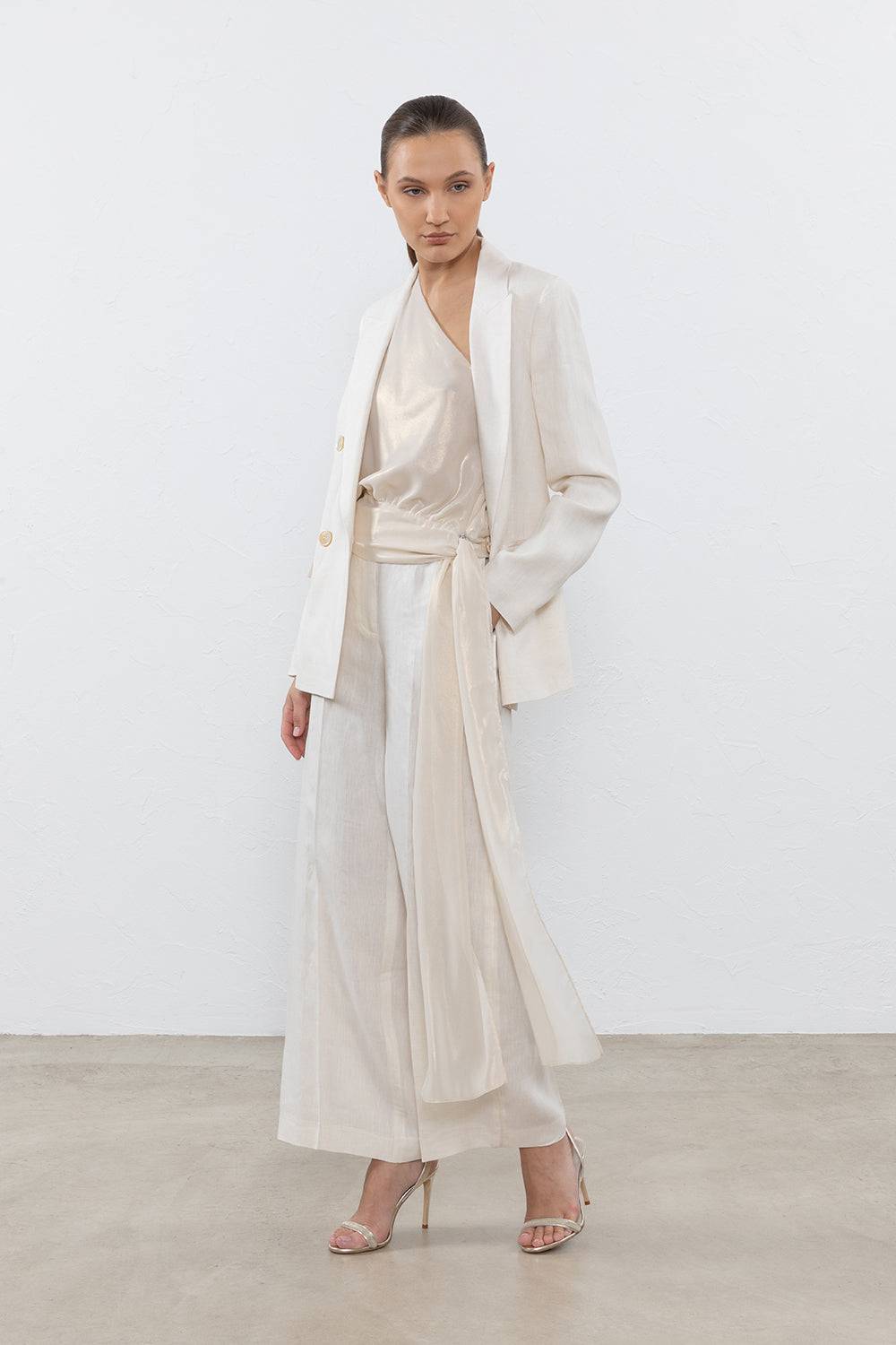 Peserico Pantalone A Palazzo In Puro Lino