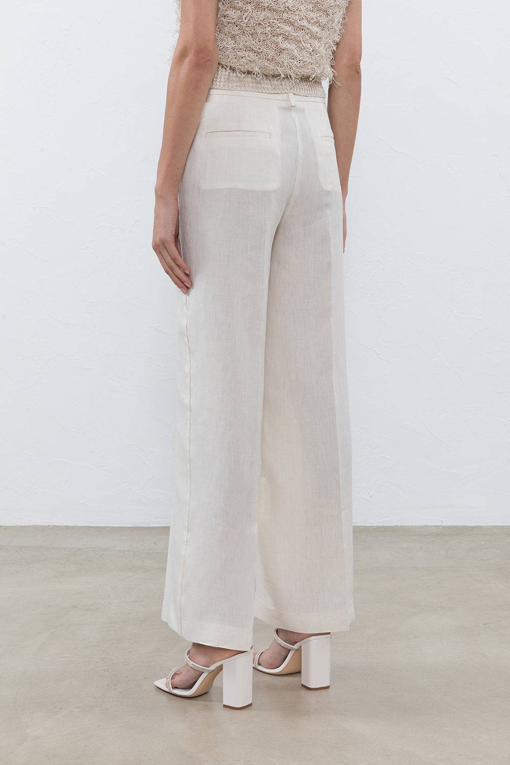 Peserico Pantalone A Palazzo In Puro Lino