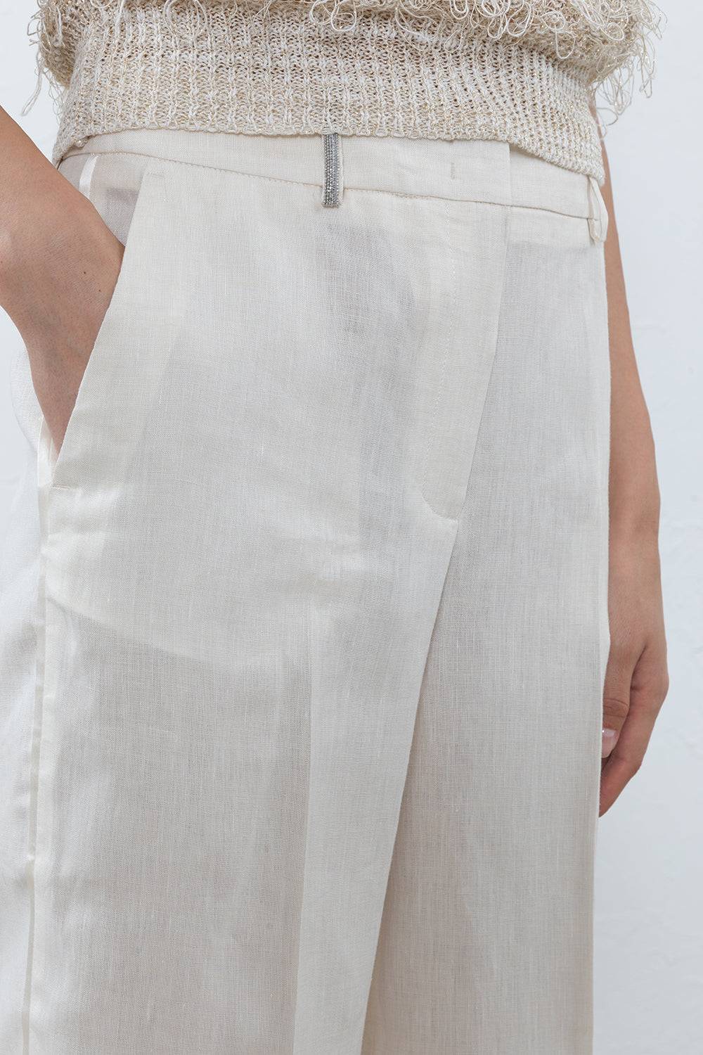 Peserico Pantalone A Palazzo In Puro Lino