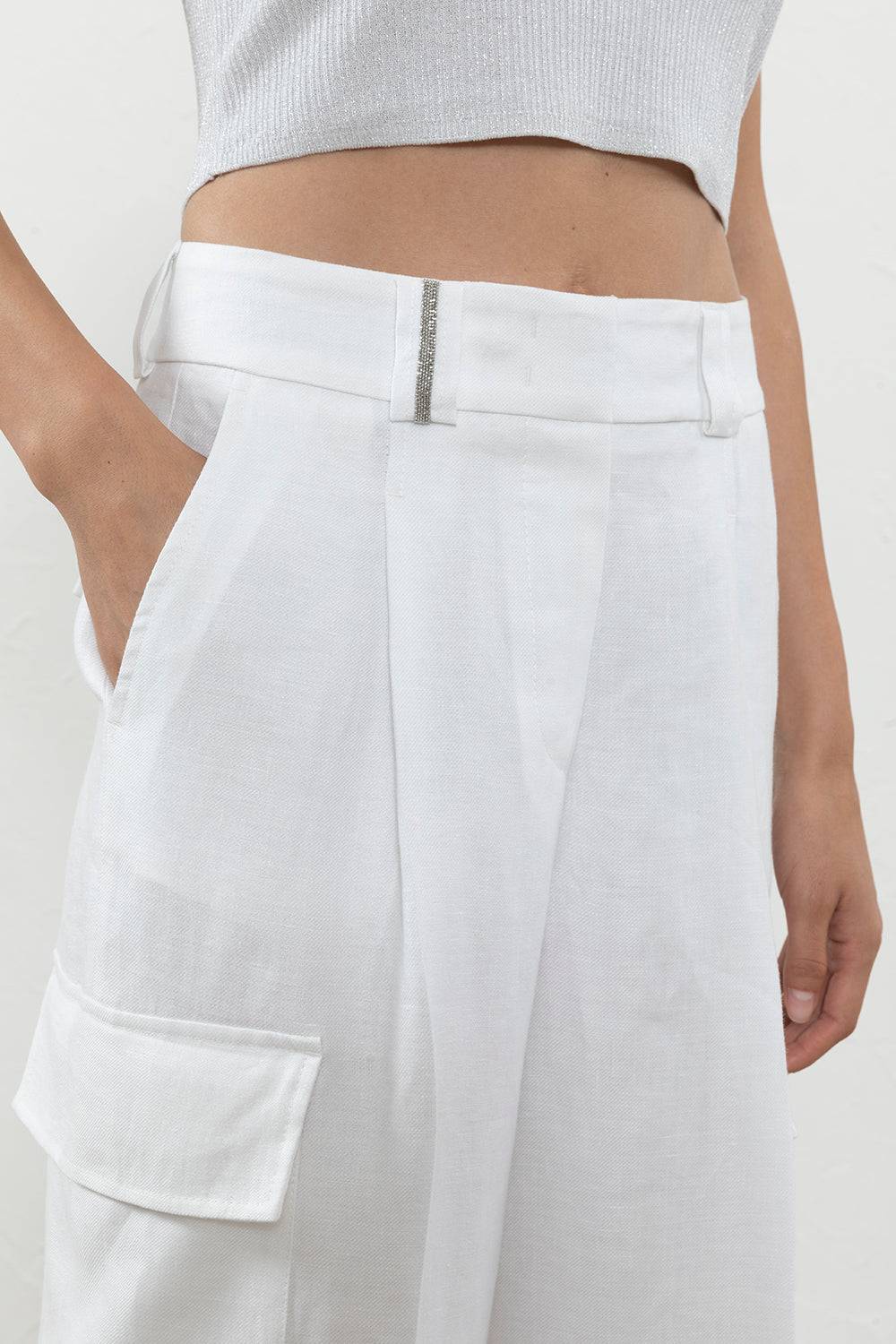 Peserico Pantalone Cargo In Gabardina Di Puro Lino