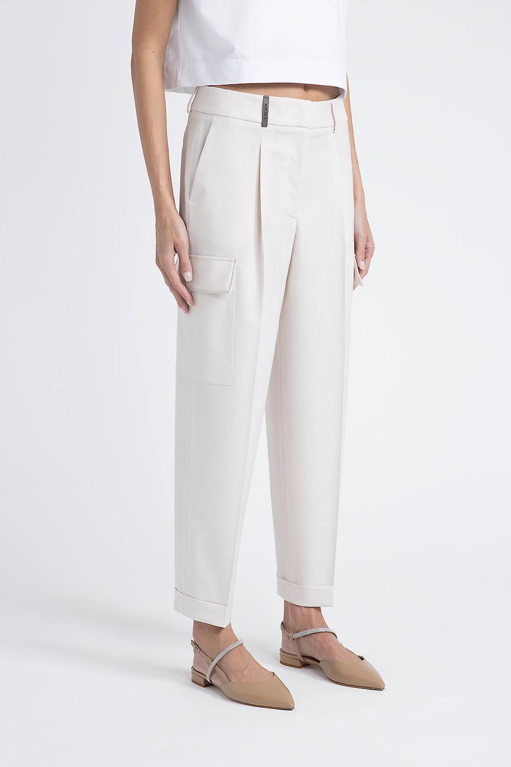 Peserico Pantalone carrot in twill di lana tecnica