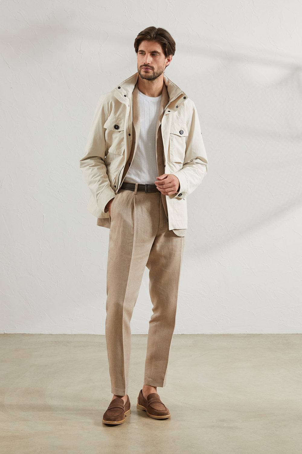 Peserico Pantalone Chino In Chevron Di Puro Lino