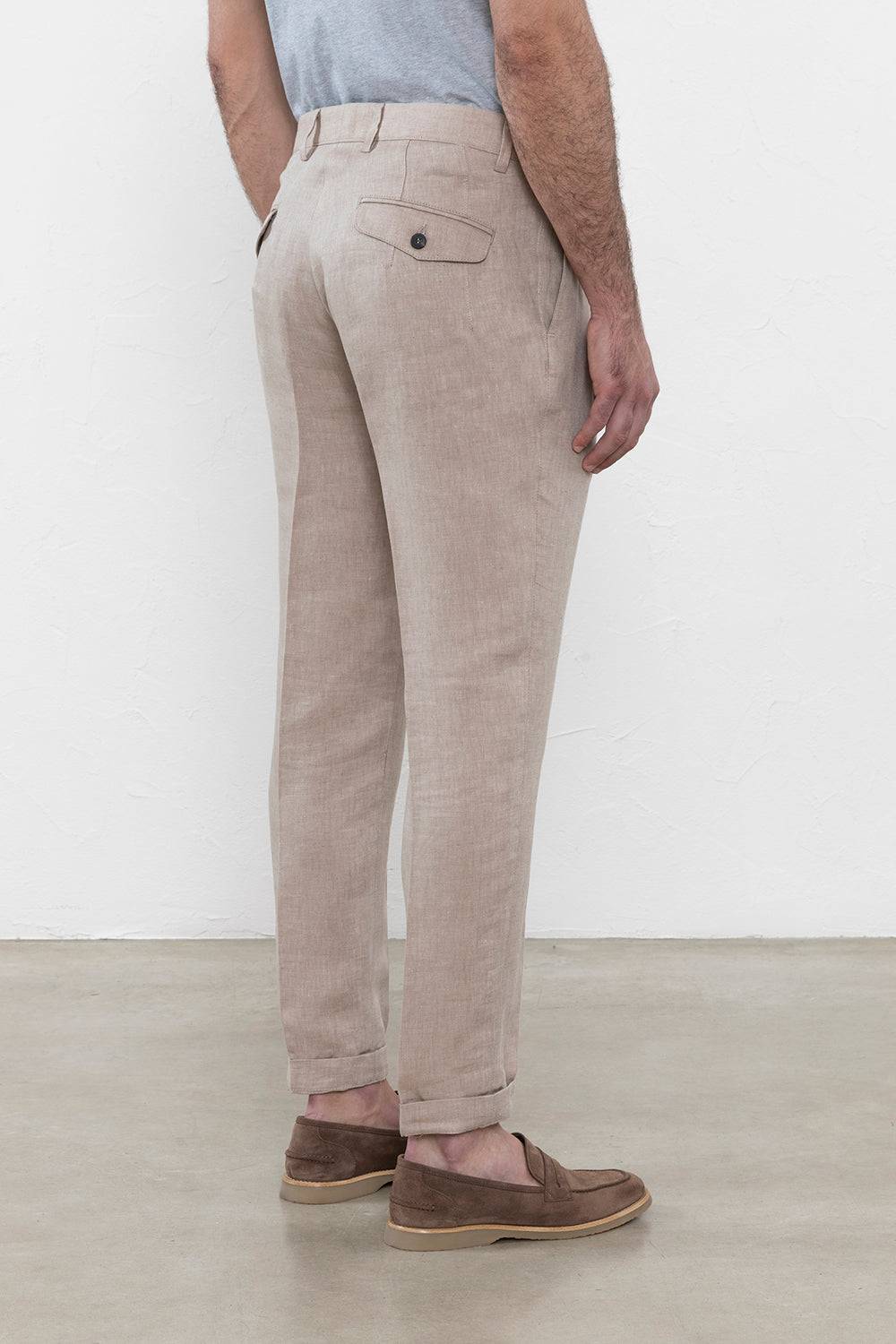 Peserico Pantalone Chino In Chevron Di Puro Lino