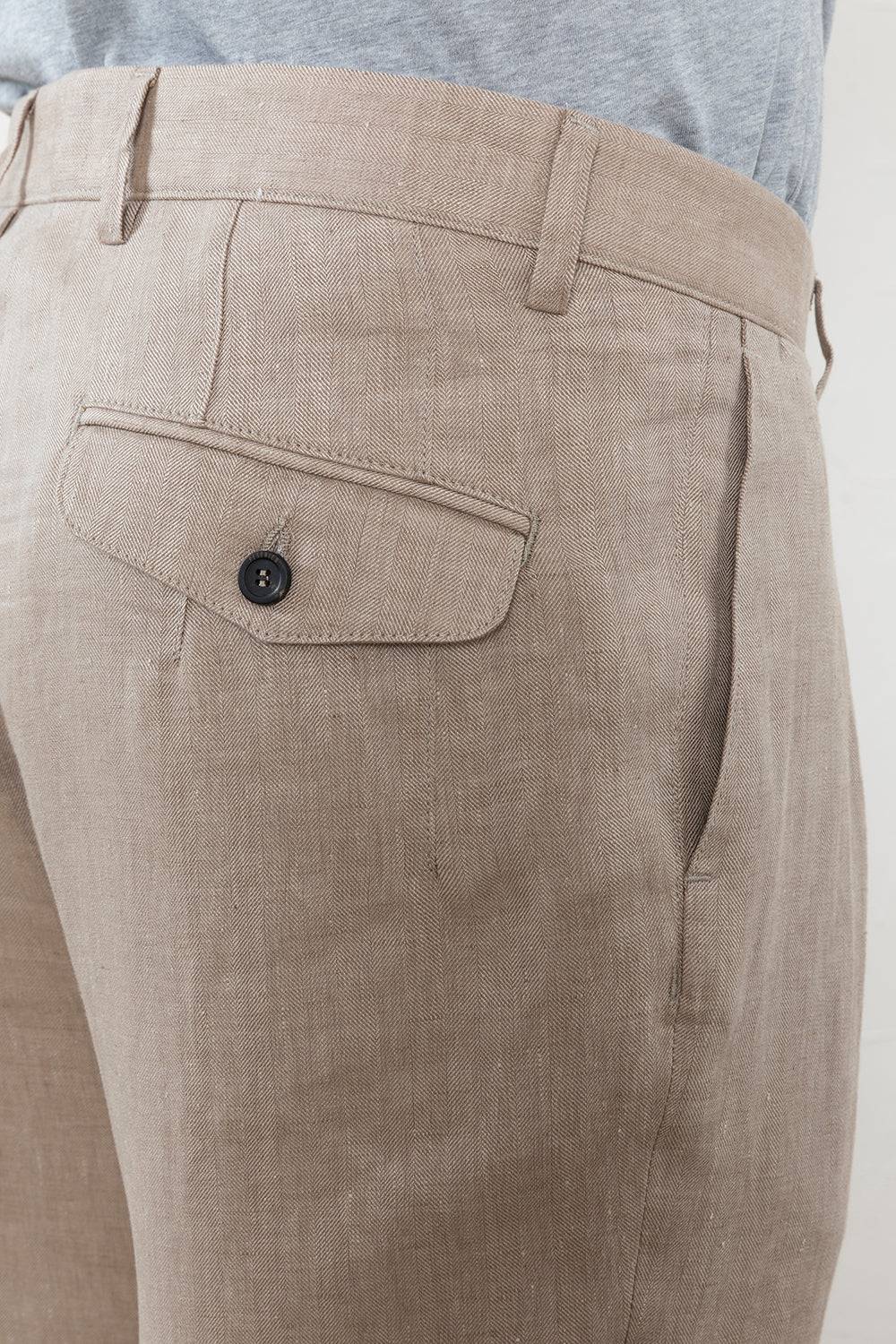 Peserico Pantalone Chino In Chevron Di Puro Lino