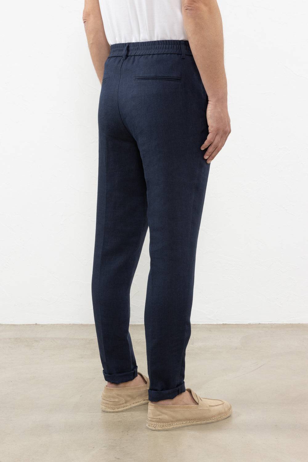 Peserico Pantalone Flat In Chevron Di Puro Lino