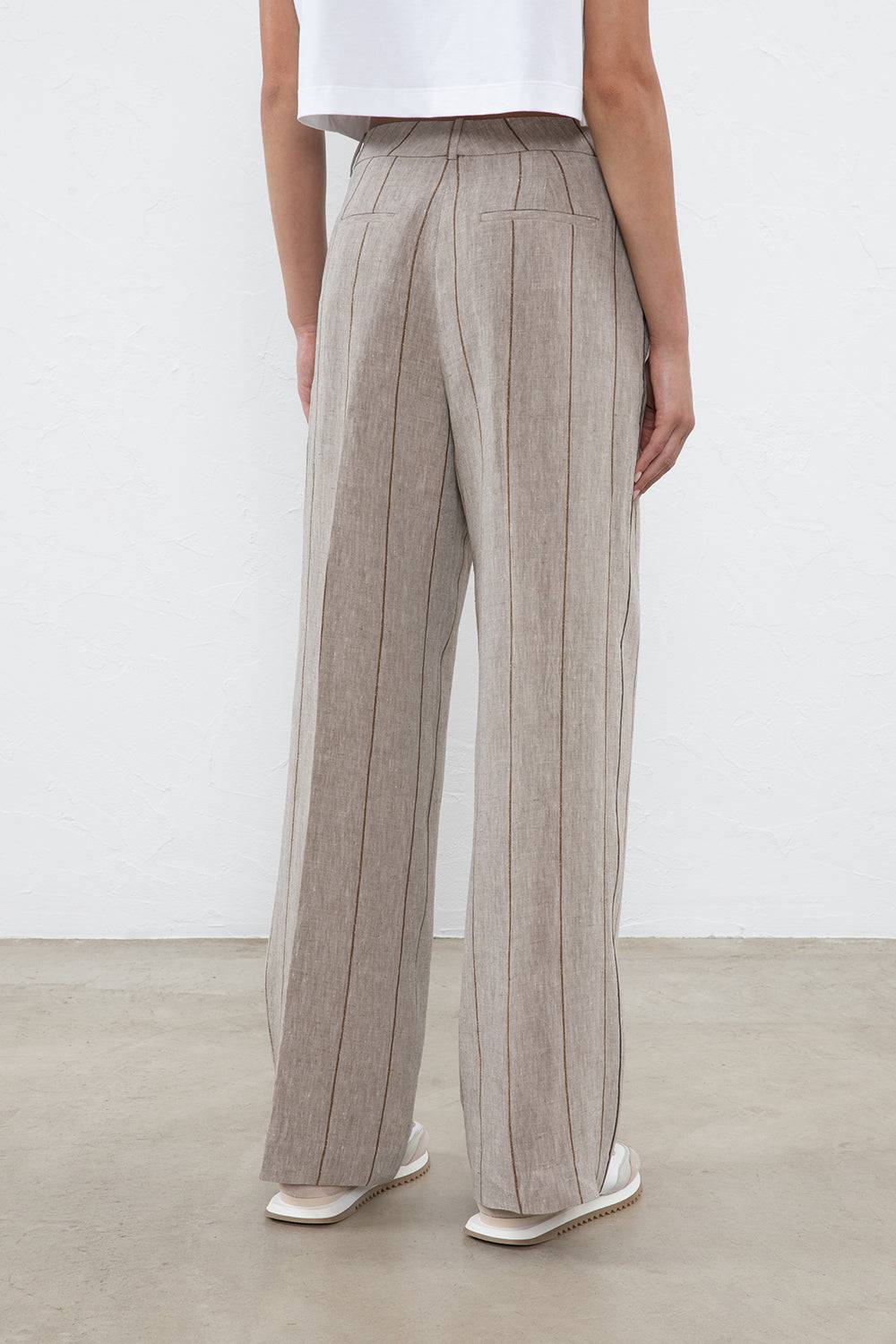 Peserico Pantalone In Lino Con Pinces E Maxi Righe