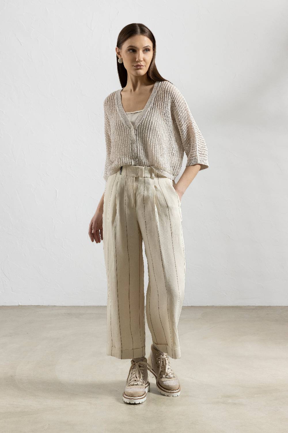 Peserico Pantalone In Lino E Maxi Righe