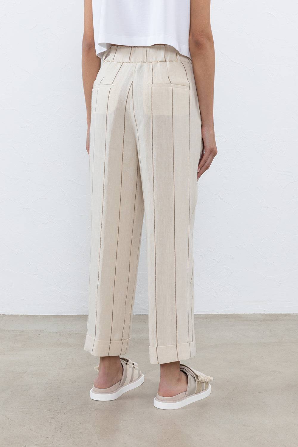 Peserico Pantalone In Lino E Maxi Righe