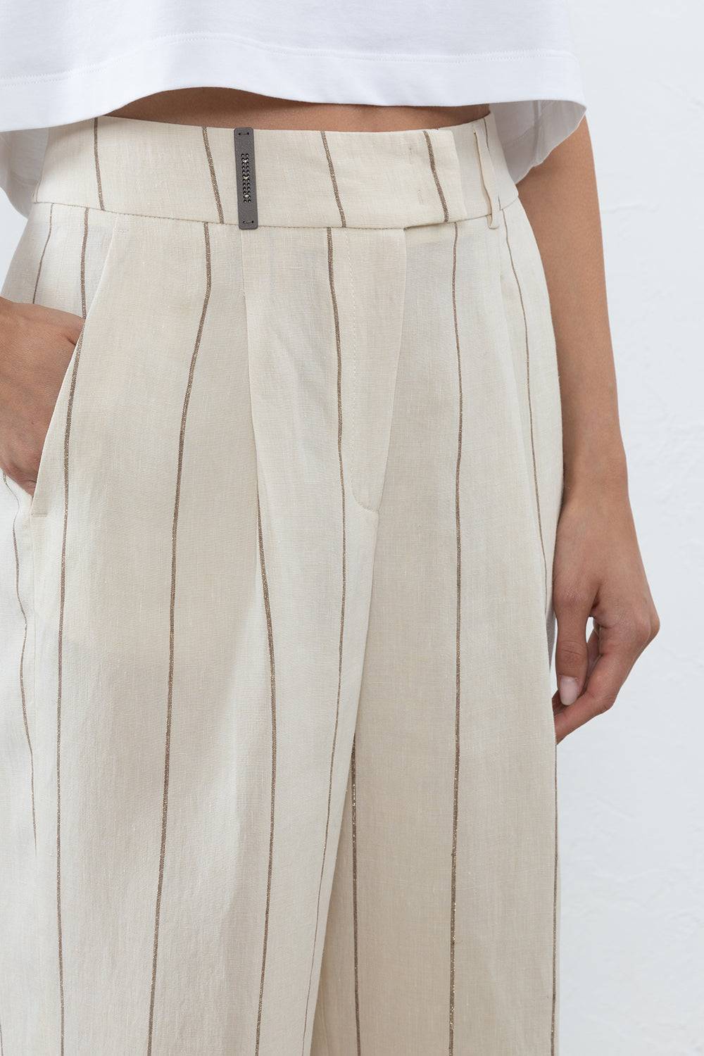 Peserico Pantalone In Lino E Maxi Righe