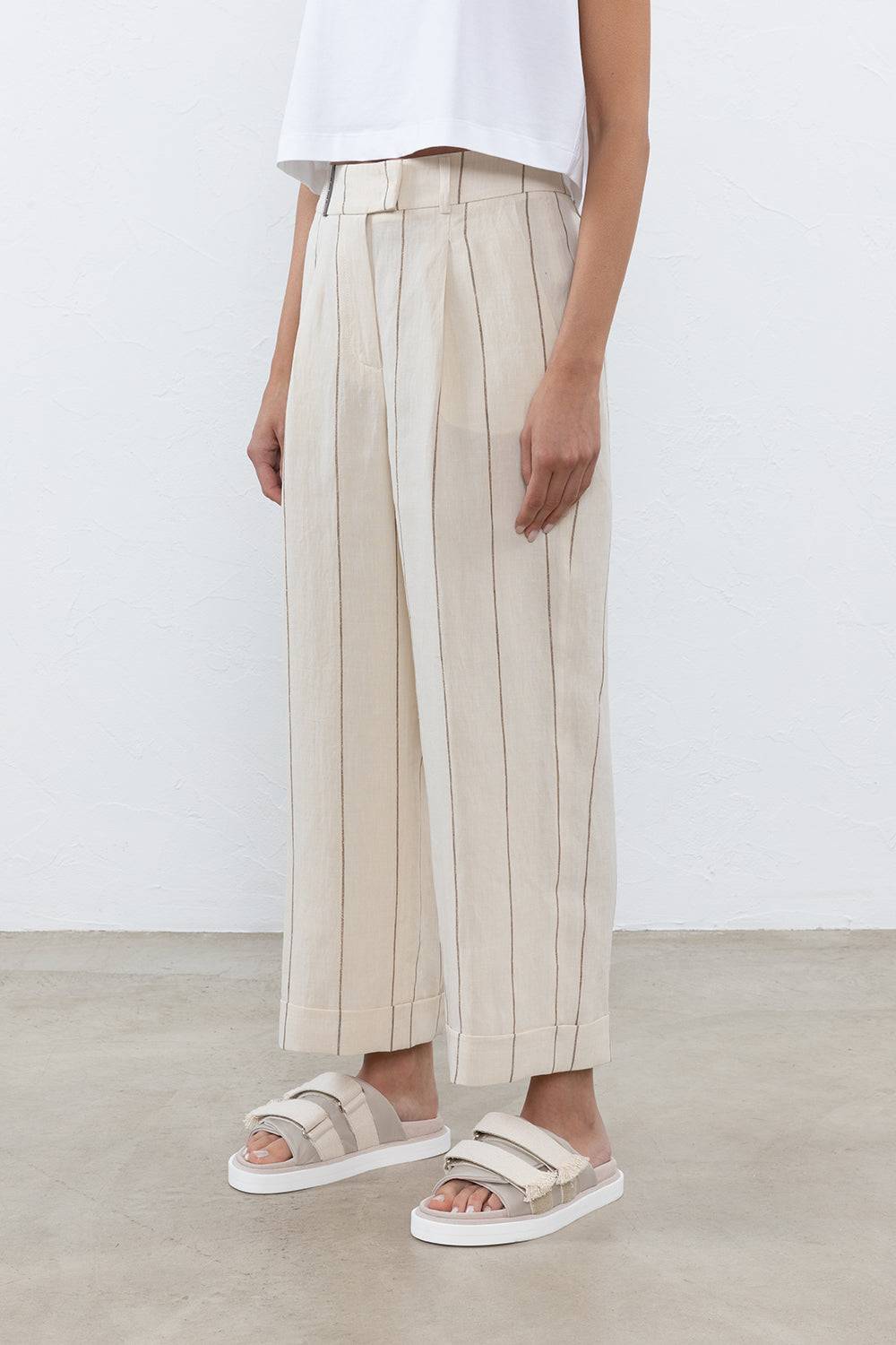 Peserico Pantalone in lino e maxi righe