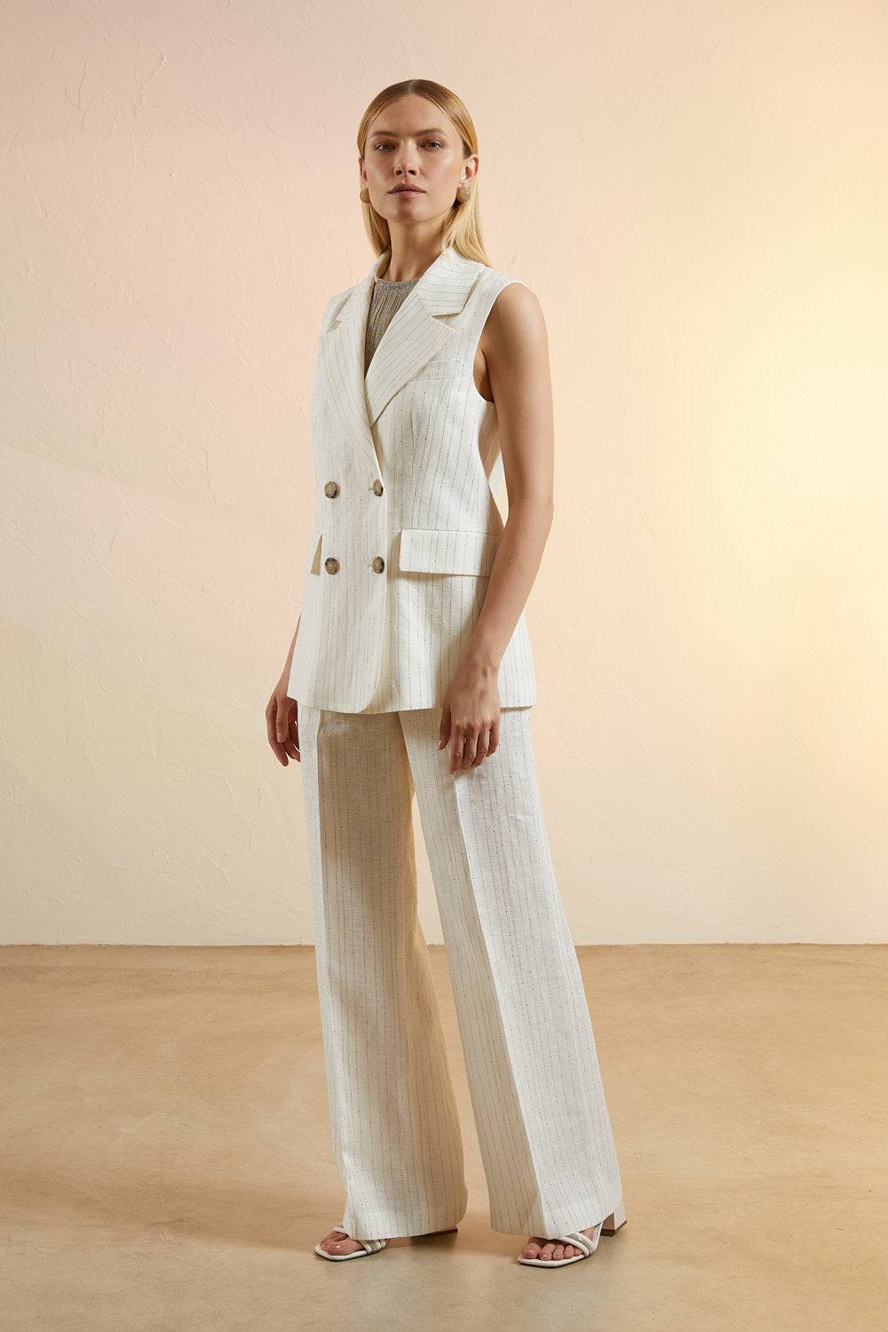 Peserico Pantalone In Tela Di Lino A Righe