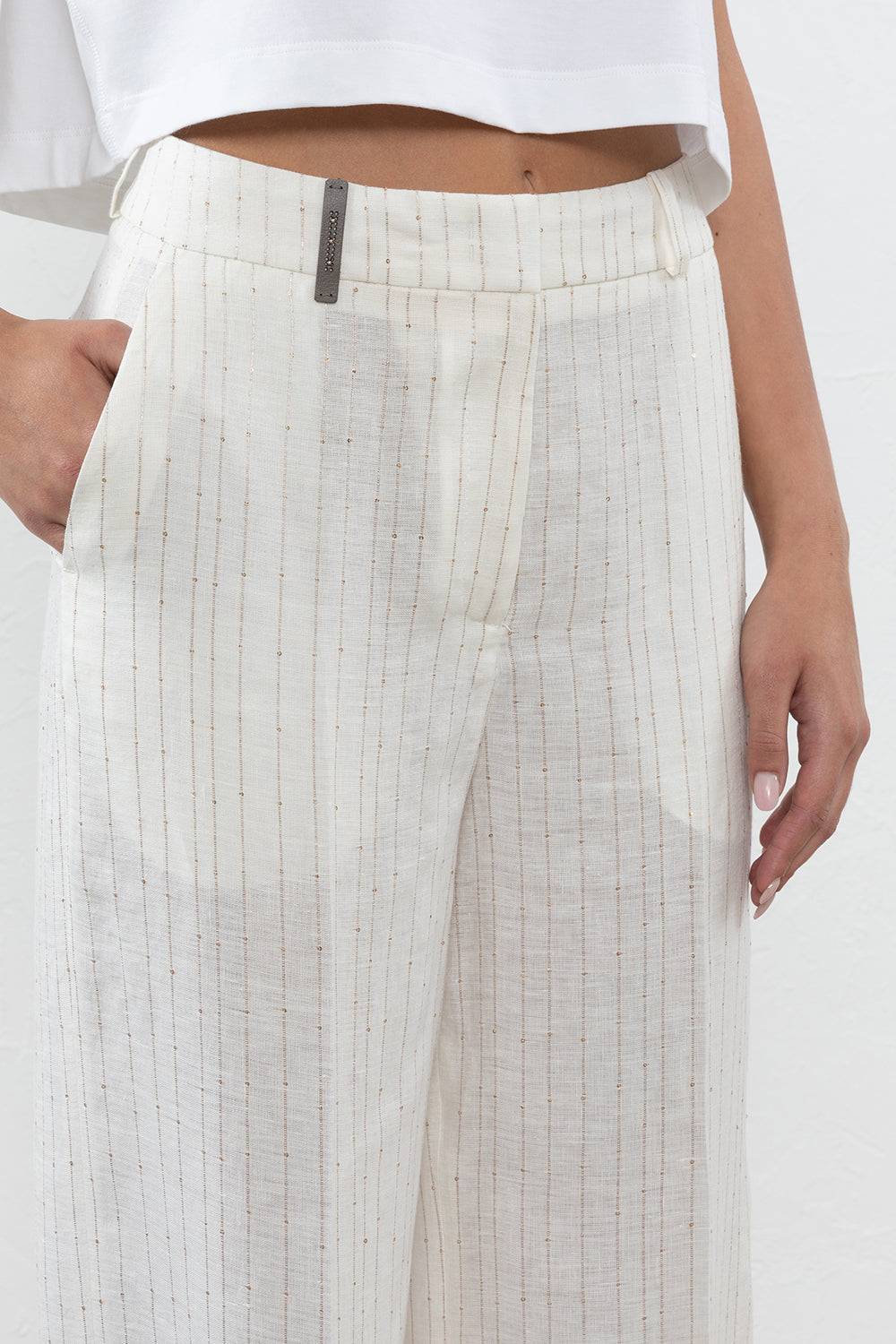 Peserico Pantalone In Tela Di Lino A Righe