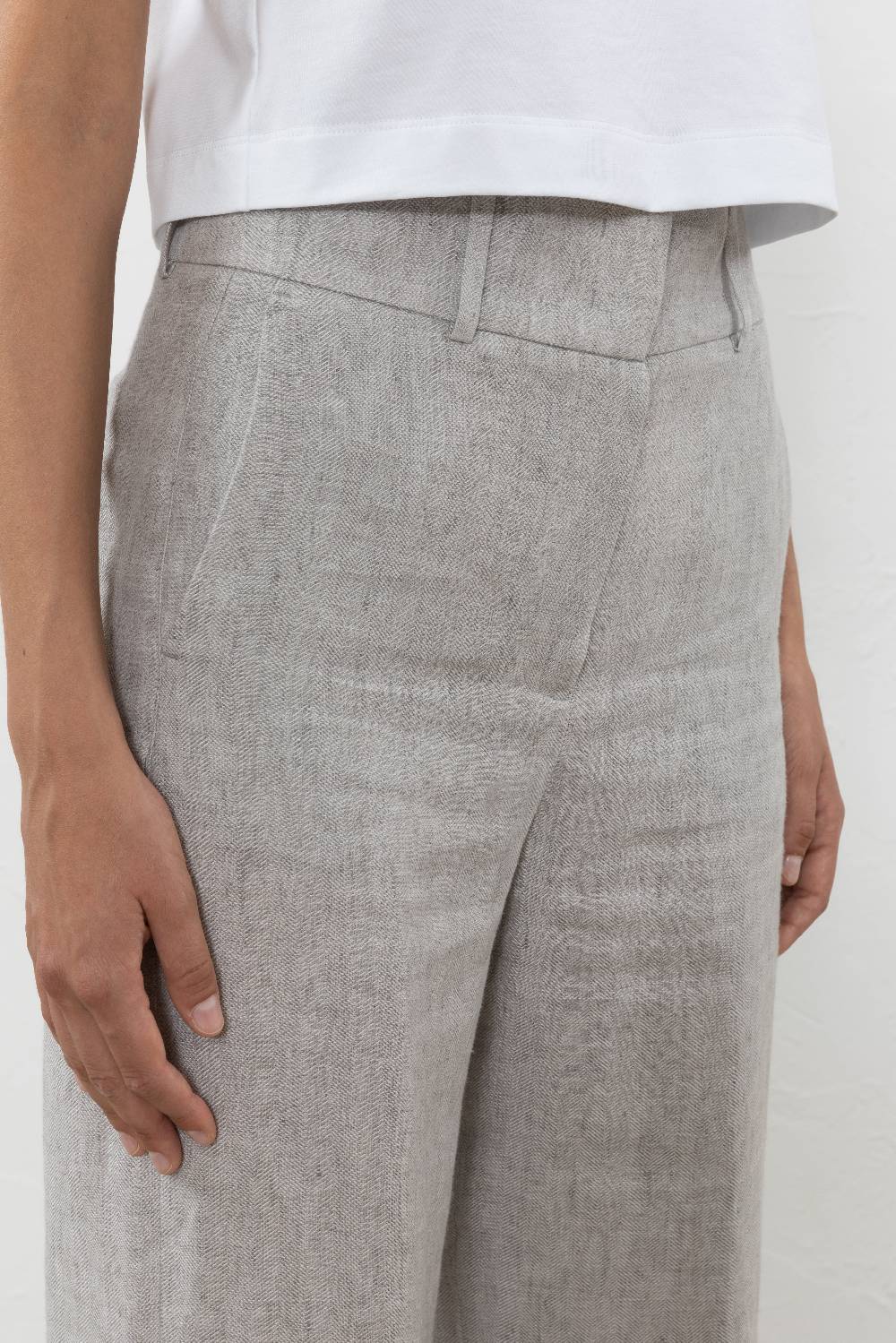 Peserico Pantalone In Tela Spinata Di Puro Lino