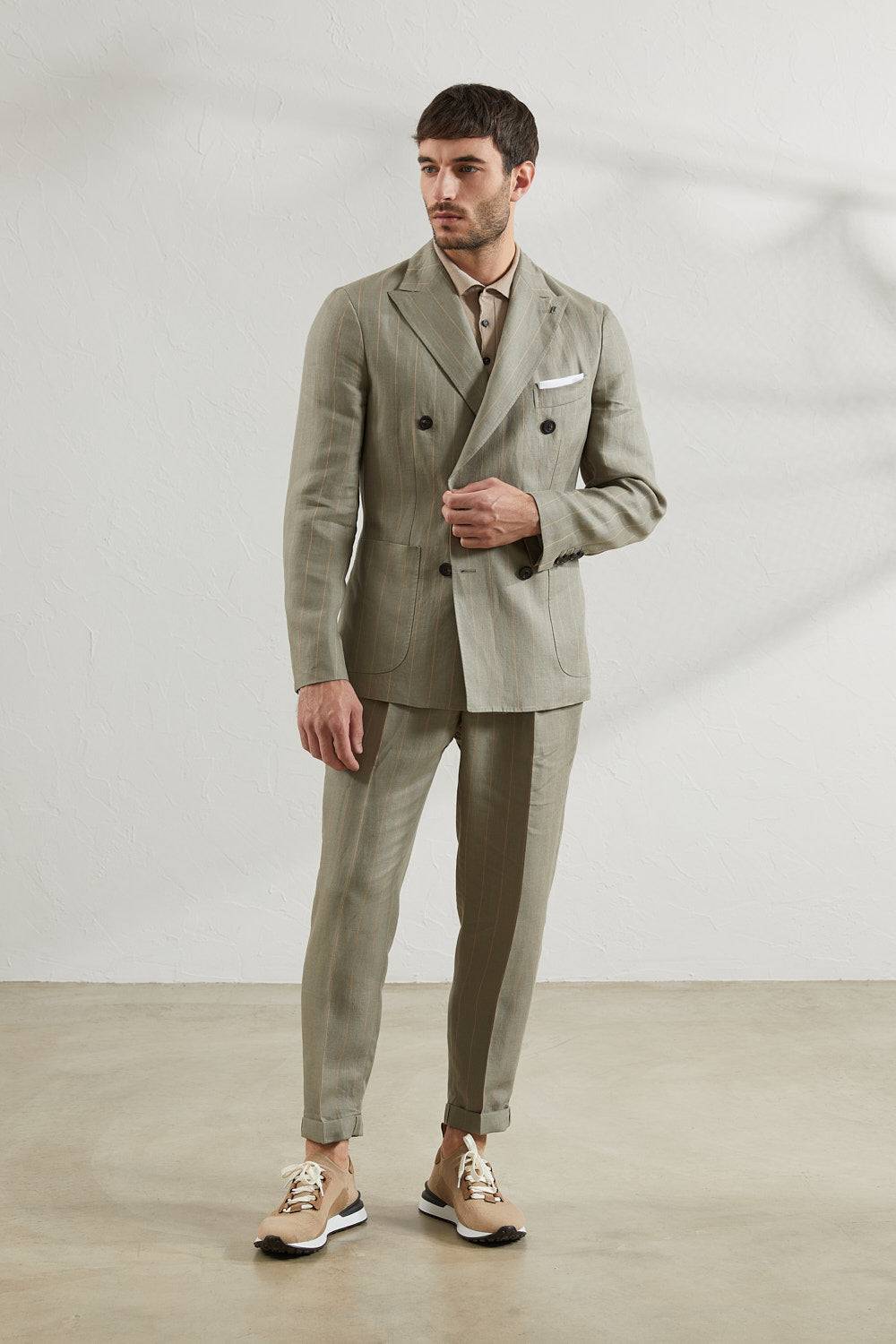 Peserico Pantalone Jogger In Lino Gessato