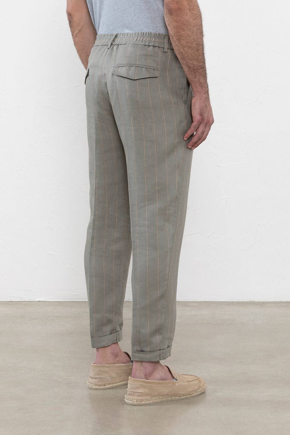Peserico Pantalone Jogger In Lino Gessato