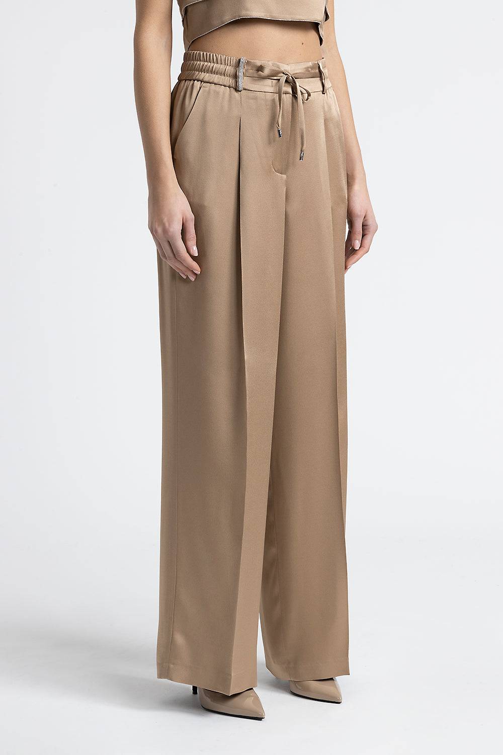 Peserico Pantalone palazzo satinato con Punto Luce